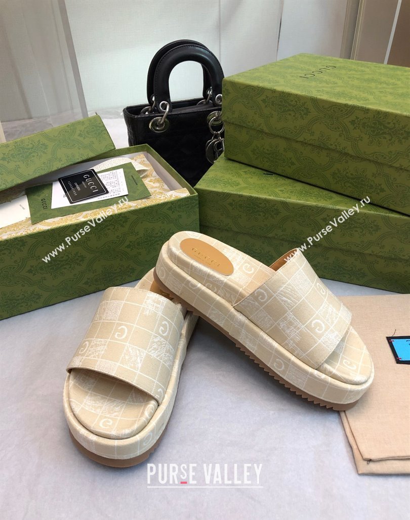 Gucci Check Denim Platform Slide Sandal 5.5cm Beige 2024 0316 (MD-240316031)