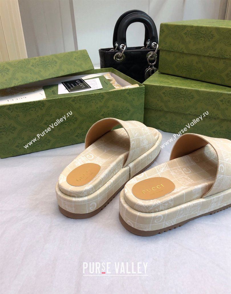 Gucci Check Denim Platform Slide Sandal 5.5cm Beige 2024 0316 (MD-240316031)