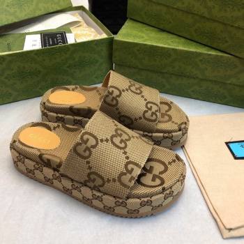 Gucci Jumbo GG Canas Platform Slide Sandal 5.5cm Camel 2024 0316 (MD-240316032)