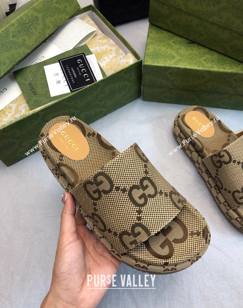 Gucci Jumbo GG Canas Platform Slide Sandal 5.5cm Camel 2024 0316 (MD-240316032)