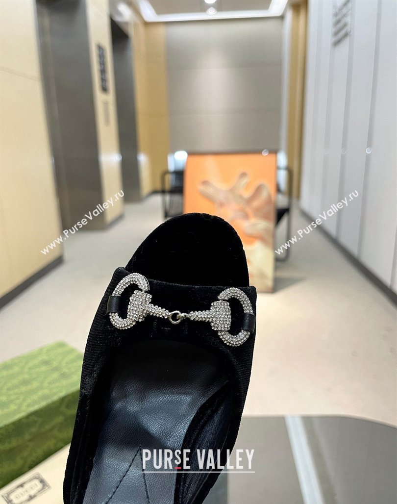 Gucci Horsebit 1955 High Heel Slide Sandals 9.5cm in GG Velvet Black 2024 (MD-240316001)