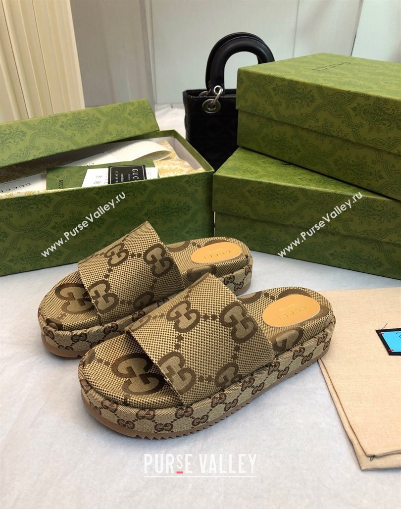 Gucci Jumbo GG Canas Platform Slide Sandal 5.5cm Camel 2024 0316 (MD-240316032)