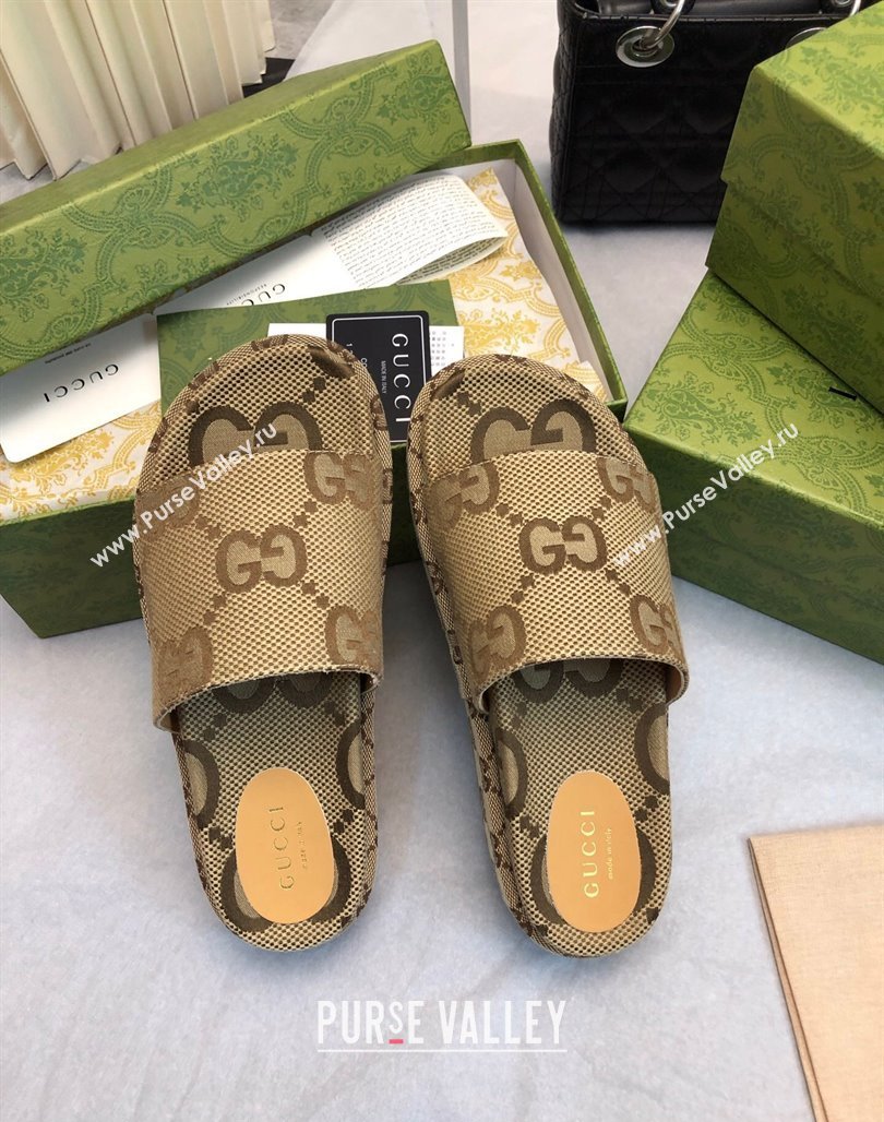 Gucci Jumbo GG Canas Platform Slide Sandal 5.5cm Camel 2024 0316 (MD-240316032)