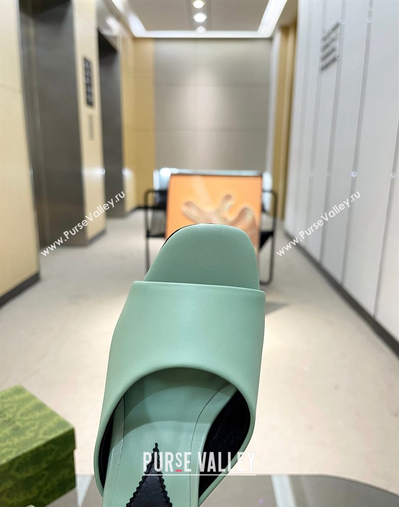 Gucci Interlocking G Leather Heel Slide Sandals 6cm Light Green 2024 772569 (MD-240316011)