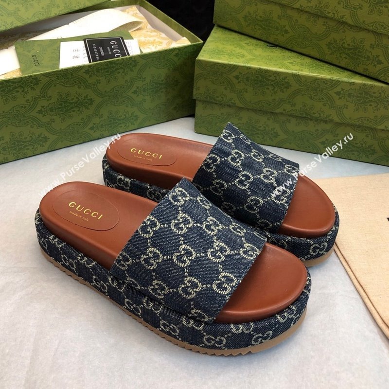 Gucci GG Denim Platform Slide Sandal 5.5cm Dark Blue 2024 0316 (MD-240316034)