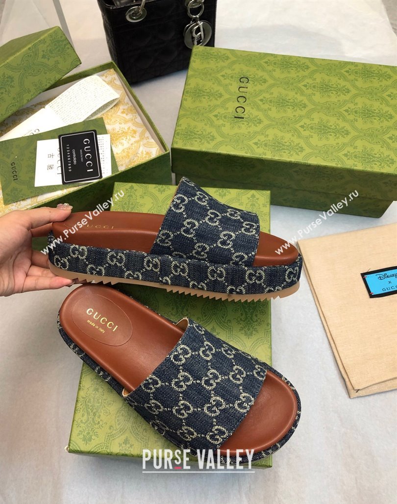 Gucci GG Denim Platform Slide Sandal 5.5cm Dark Blue 2024 0316 (MD-240316034)