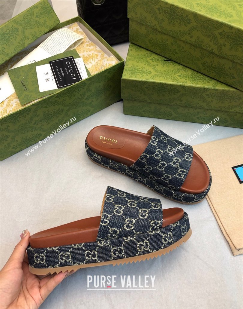 Gucci GG Denim Platform Slide Sandal 5.5cm Dark Blue 2024 0316 (MD-240316034)