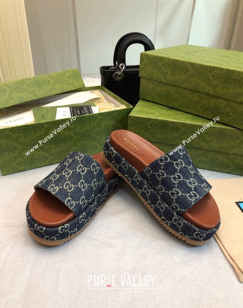 Gucci GG Denim Platform Slide Sandal 5.5cm Dark Blue 2024 0316 (MD-240316034)