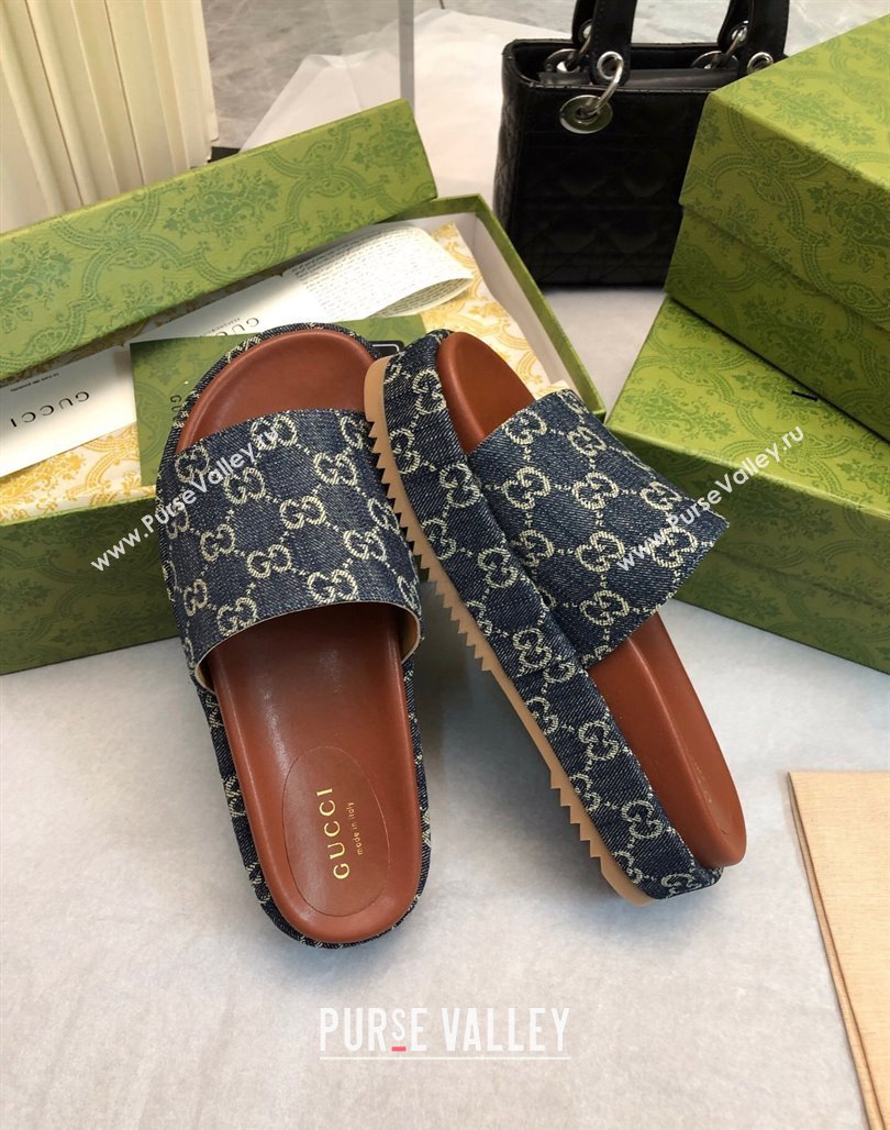 Gucci GG Denim Platform Slide Sandal 5.5cm Dark Blue 2024 0316 (MD-240316034)