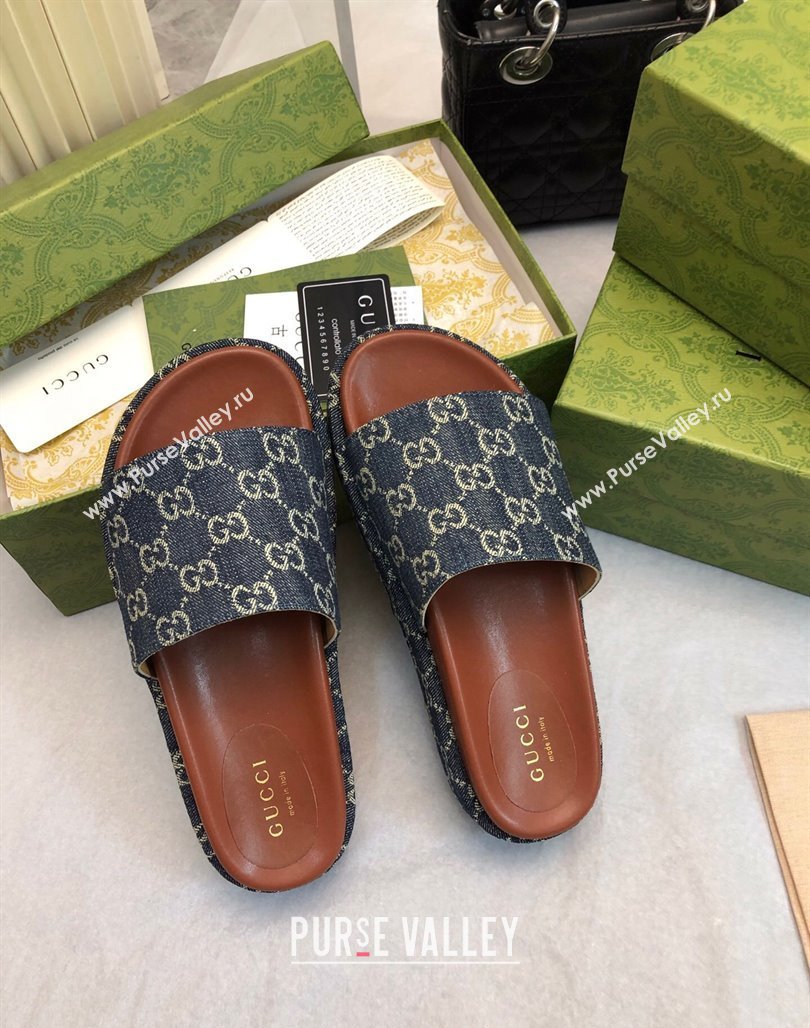 Gucci GG Denim Platform Slide Sandal 5.5cm Dark Blue 2024 0316 (MD-240316034)