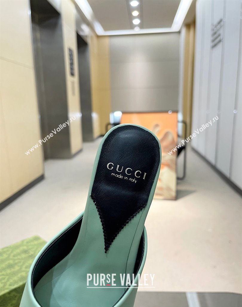 Gucci Interlocking G Leather Heel Slide Sandals 6cm Light Green 2024 772569 (MD-240316011)