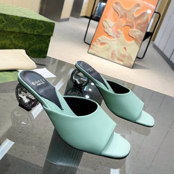 Gucci Interlocking G Leather Heel Slide Sandals 6cm Light Green 2024 772569 (MD-240316011)
