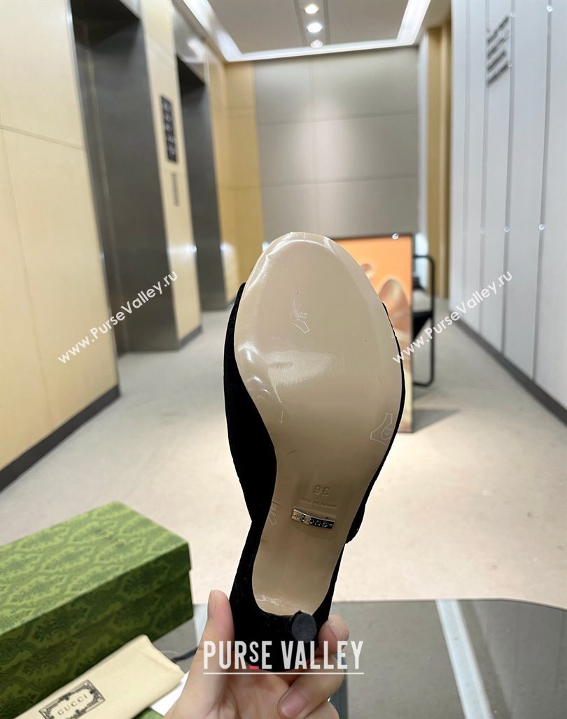 Gucci Horsebit 1955 High Heel Slide Sandals 9.5cm in GG Velvet Black 2024 (MD-240316001)