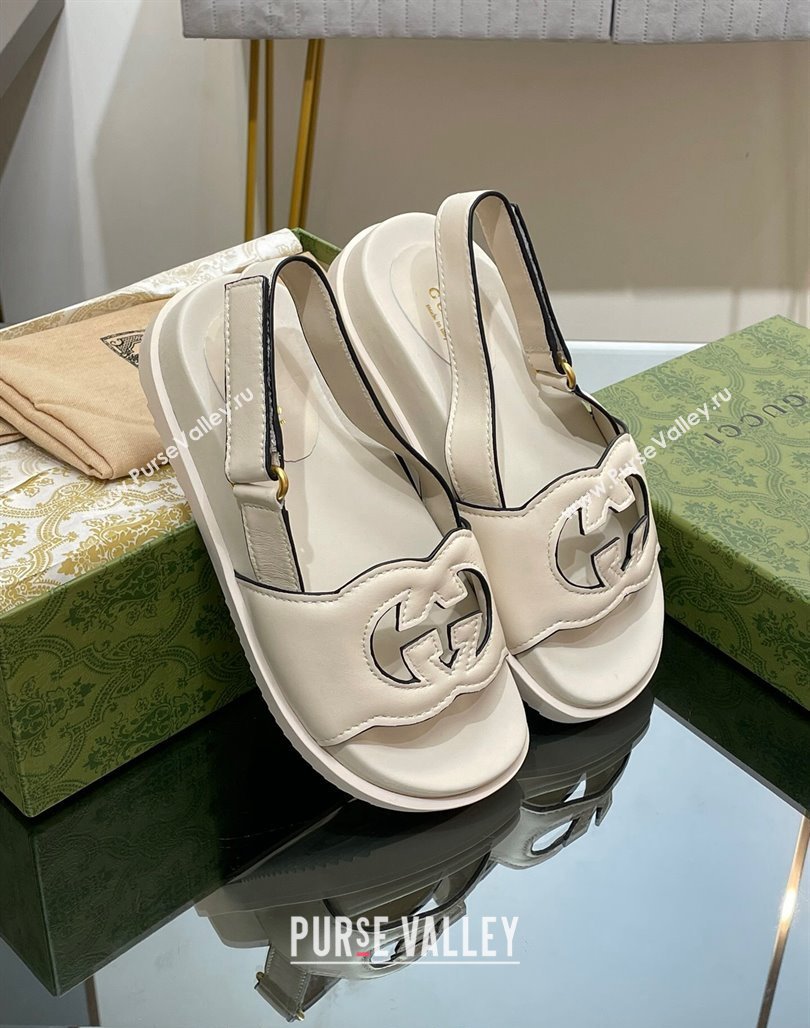 Gucci Leather Interlocking G Sandals White 2024 0320 (SS-240320001)