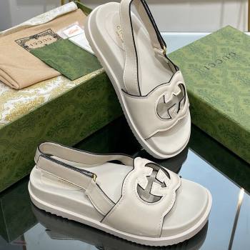 Gucci Leather Interlocking G Sandals White 2024 0320 (SS-240320001)