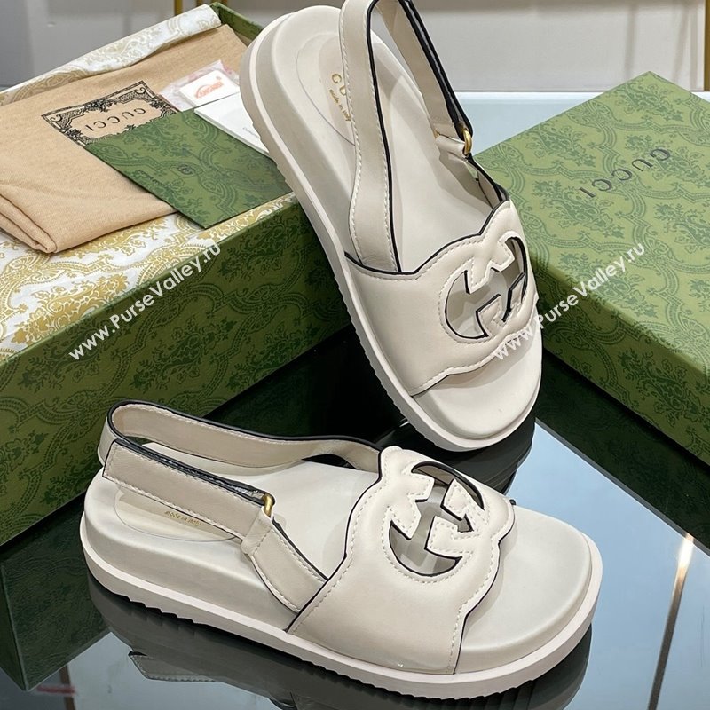 Gucci Leather Interlocking G Sandals White 2024 0320 (SS-240320001)