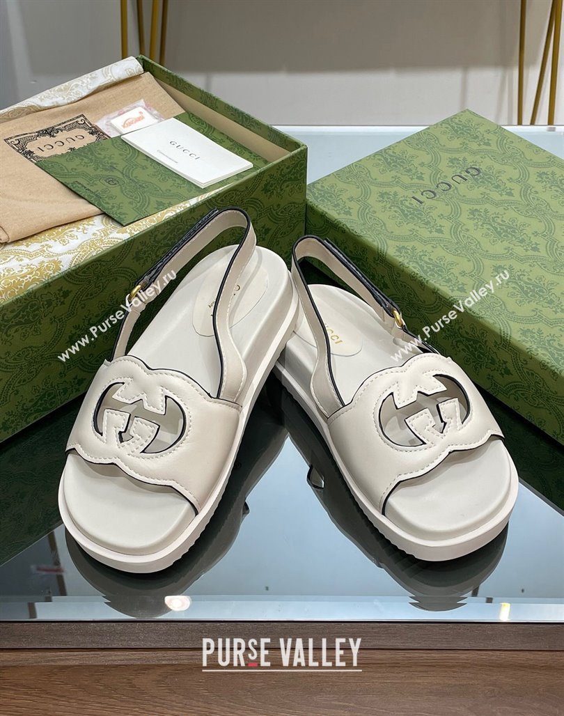 Gucci Leather Interlocking G Sandals White 2024 0320 (SS-240320001)