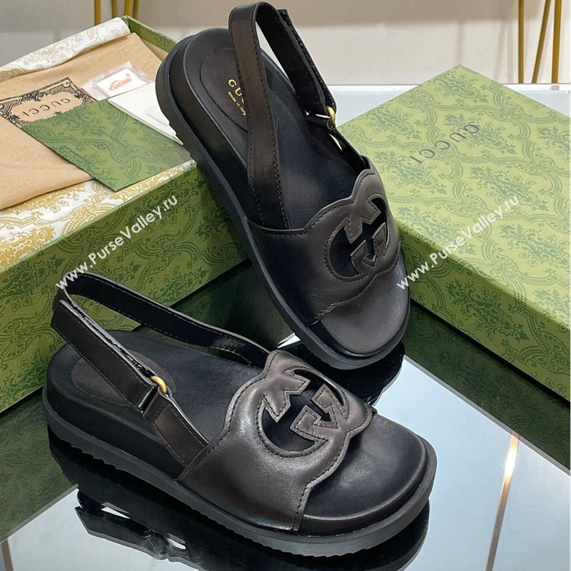 Gucci Leather Interlocking G Sandals Black 2024 0320 (SS-240320002)