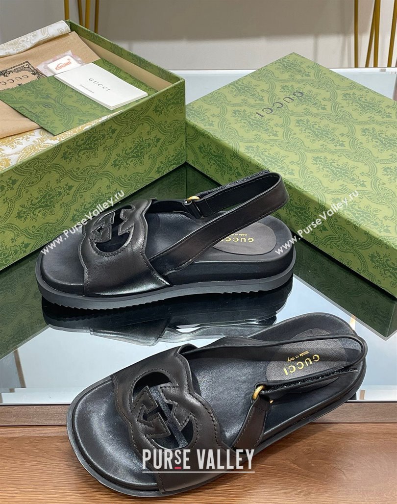 Gucci Leather Interlocking G Sandals Black 2024 0320 (SS-240320002)