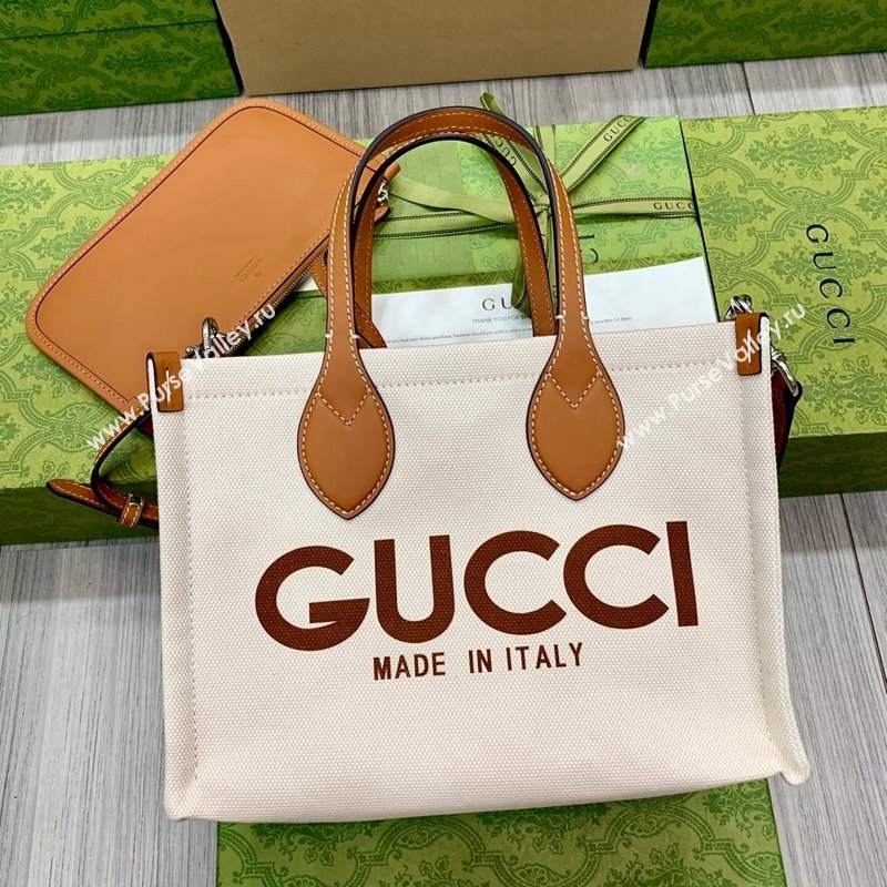 Gucci Canvas Mini Tote Bag with GUCCI Print 772144 Beige/Brown 2024 (DLH-240415009)