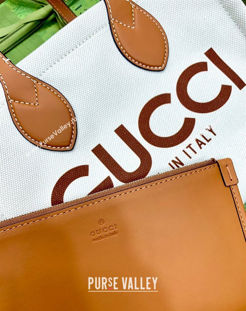 Gucci Canvas Mini Tote Bag with GUCCI Print 772144 Beige/Brown 2024 (DLH-240415009)