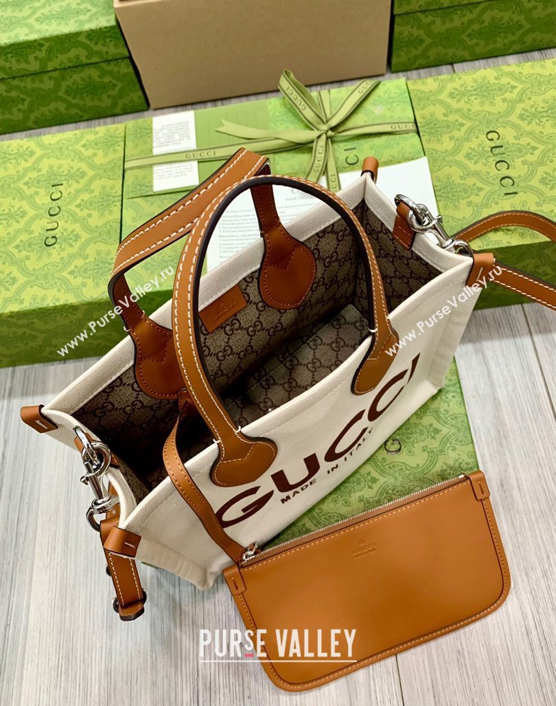 Gucci Canvas Mini Tote Bag with GUCCI Print 772144 Beige/Brown 2024 (DLH-240415009)