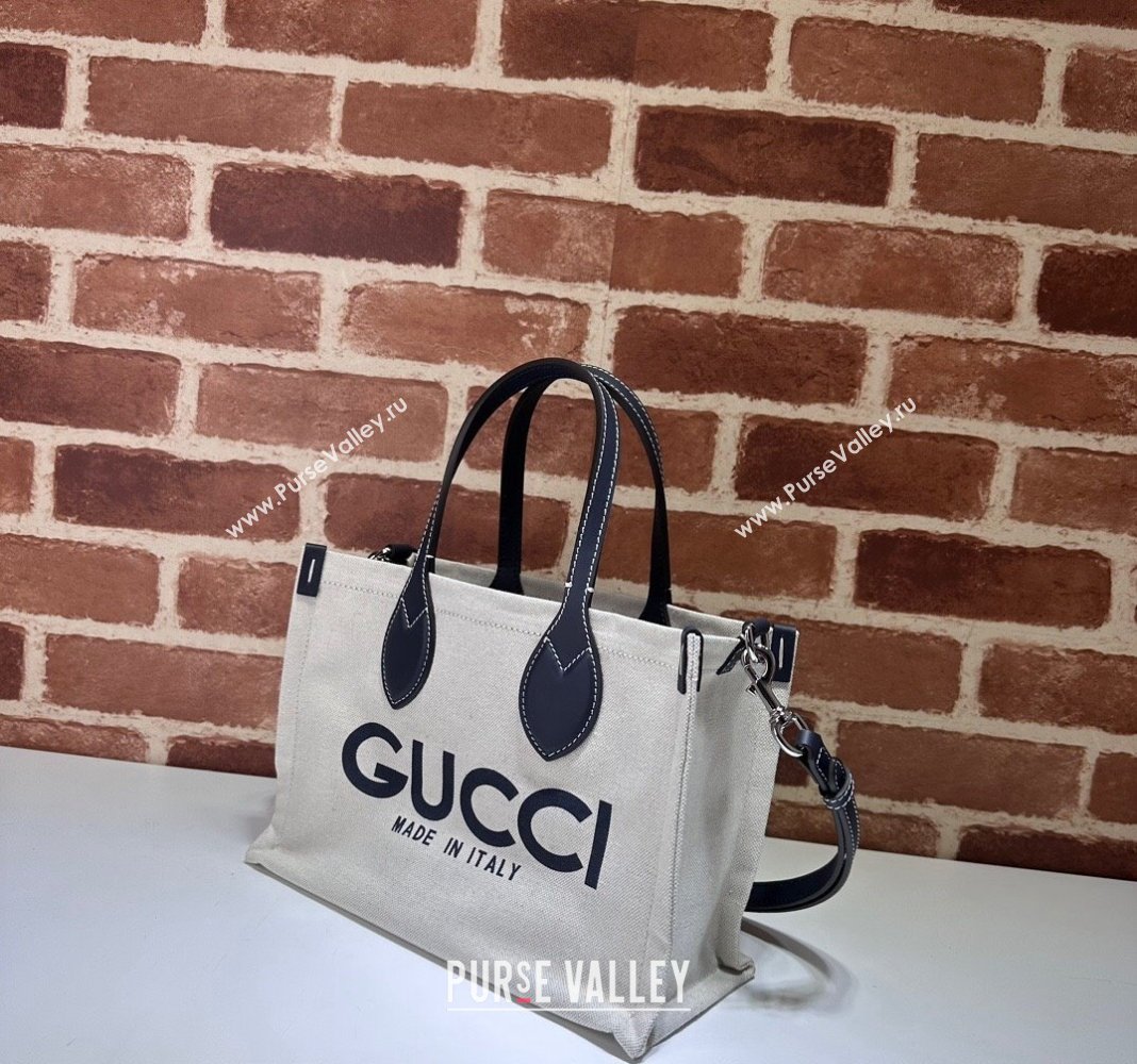 Gucci Canvas Mini Tote Bag with GUCCI Print 772144 Beige/Blue 2024 (DLH-240415008)