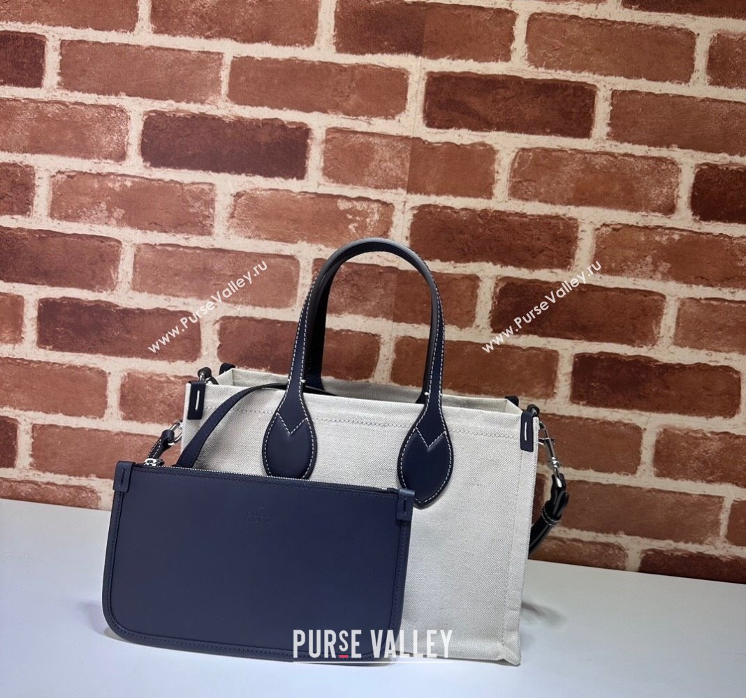 Gucci Canvas Mini Tote Bag with GUCCI Print 772144 Beige/Blue 2024 (DLH-240415008)