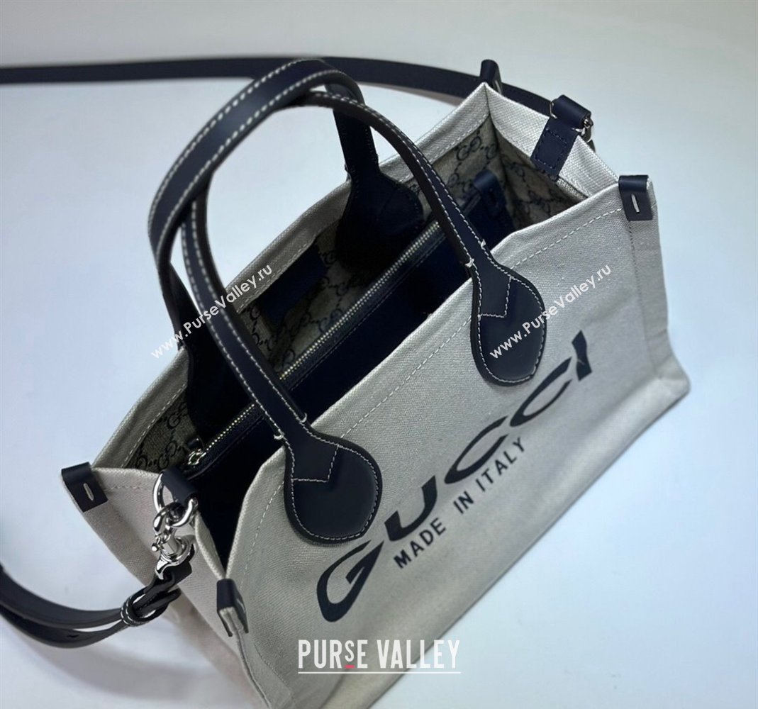 Gucci Canvas Mini Tote Bag with GUCCI Print 772144 Beige/Blue 2024 (DLH-240415008)