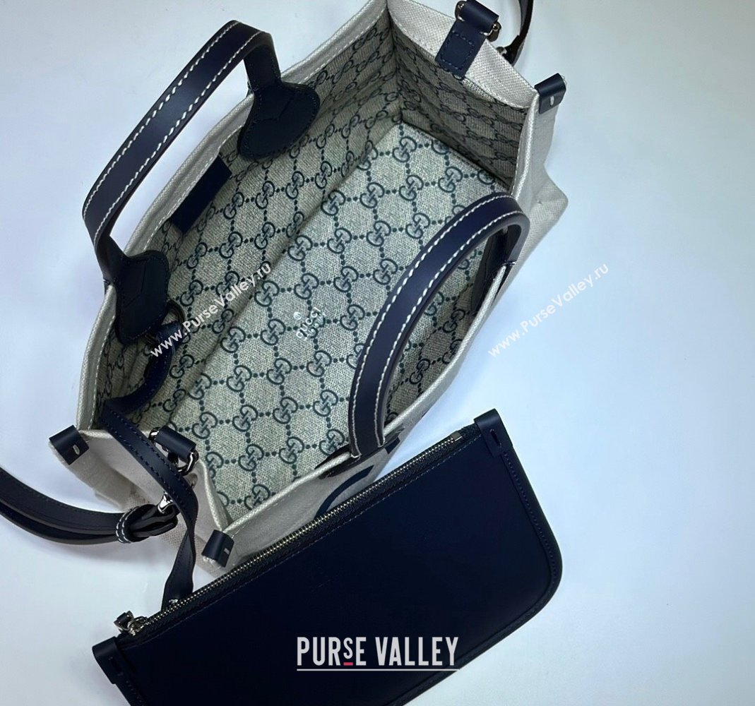 Gucci Canvas Mini Tote Bag with GUCCI Print 772144 Beige/Blue 2024 (DLH-240415008)