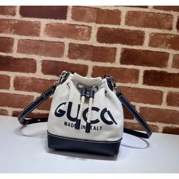 Gucci Canvas Mini Bucket bag with GUCCI Print 777166 Beige/Blue 2024 (DLH-240415010)