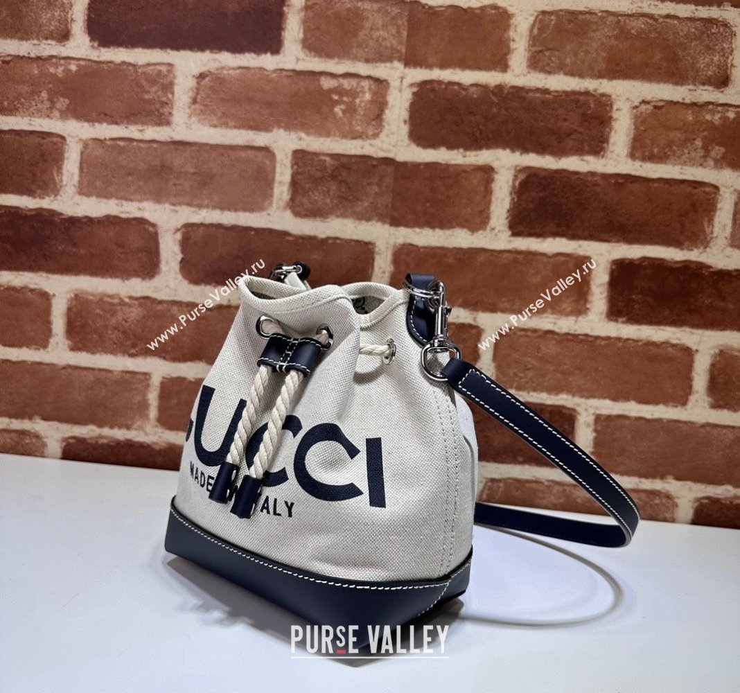 Gucci Canvas Mini Bucket bag with GUCCI Print 777166 Beige/Blue 2024 (DLH-240415010)