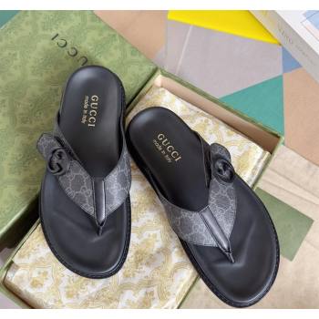 Gucci Mens GG Canvas Flat Thong Slide Sandals Black 2024 0427 (KL-240427097)
