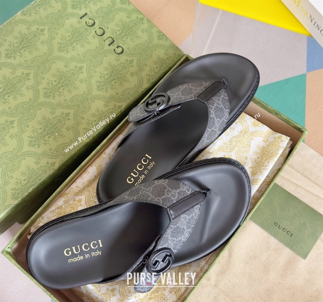 Gucci Mens GG Canvas Flat Thong Slide Sandals Black 2024 0427 (KL-240427097)