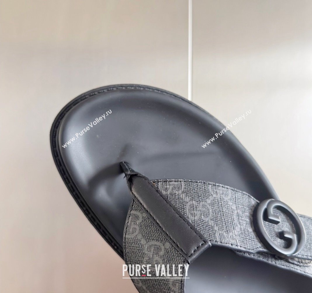 Gucci Mens GG Canvas Flat Thong Slide Sandals Black 2024 0427 (KL-240427097)