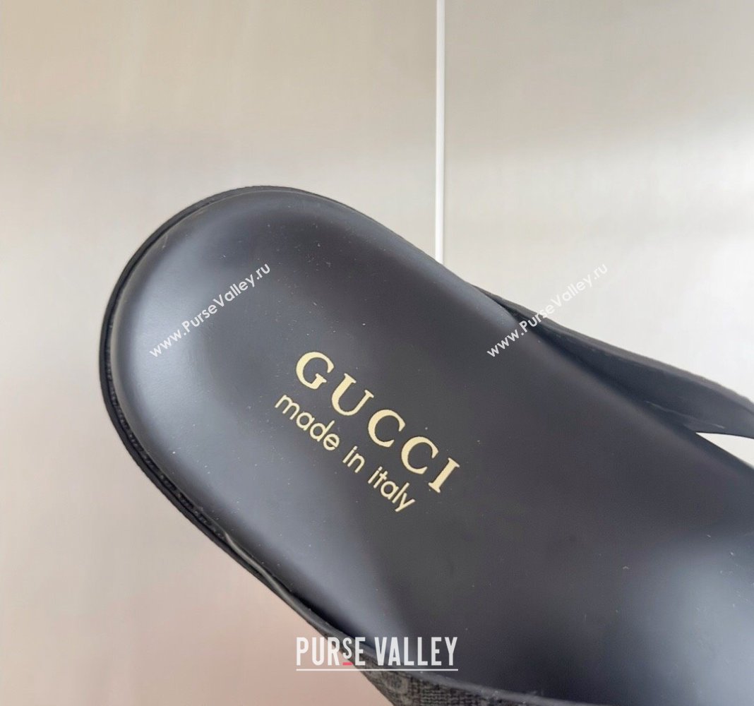 Gucci Mens GG Canvas Flat Thong Slide Sandals Black 2024 0427 (KL-240427097)