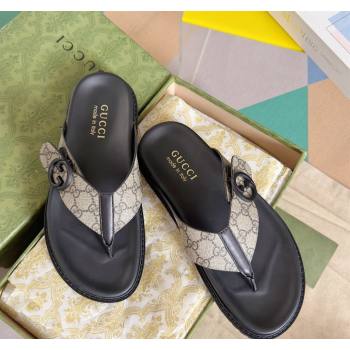 Gucci Mens GG Canvas Flat Thong Slide Sandals Beige 2024 0427 (KL-240427098)