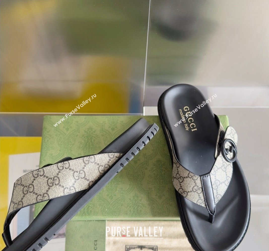 Gucci Mens GG Canvas Flat Thong Slide Sandals Beige 2024 0427 (KL-240427098)
