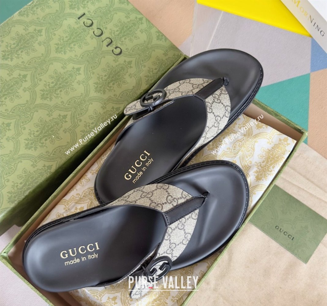 Gucci Mens GG Canvas Flat Thong Slide Sandals Beige 2024 0427 (KL-240427098)