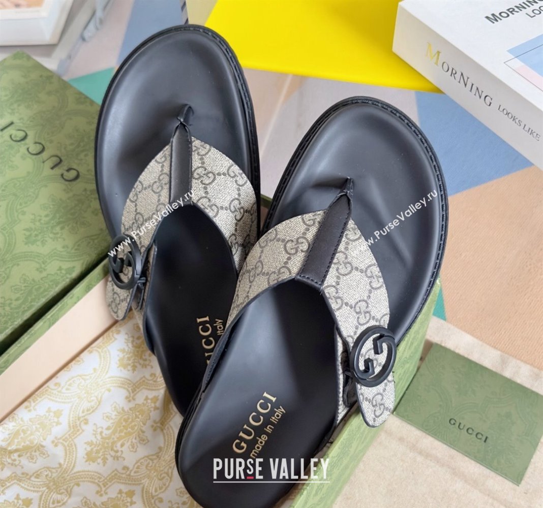 Gucci Mens GG Canvas Flat Thong Slide Sandals Beige 2024 0427 (KL-240427098)