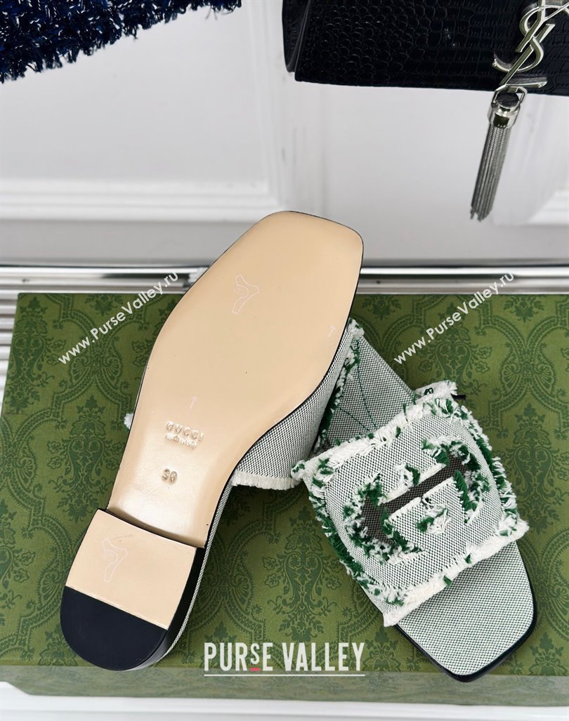 Gucci Interlocking G Flat Slide Sandals in Frayed Canvas Green 2024 (MD-240429002)