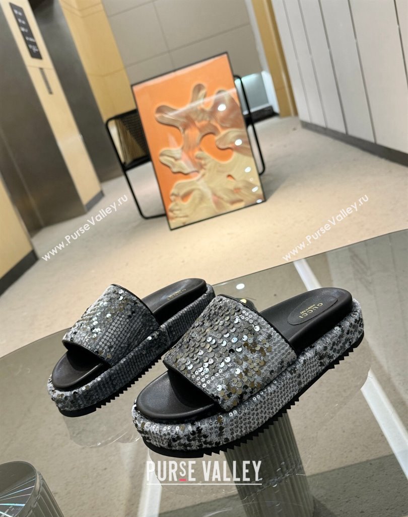 Gucci Platform Slide Sandals 5.5cm with Sequins Grey 2024 0429 (MD-240429004)