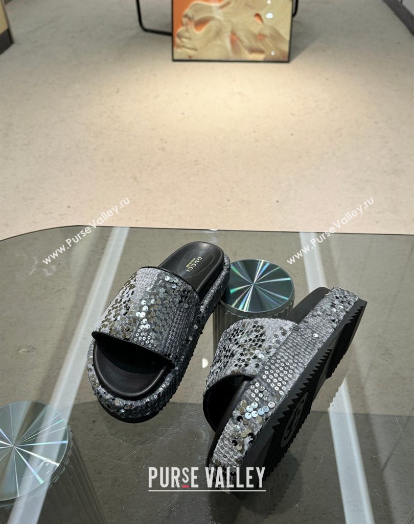 Gucci Platform Slide Sandals 5.5cm with Sequins Grey 2024 0429 (MD-240429004)