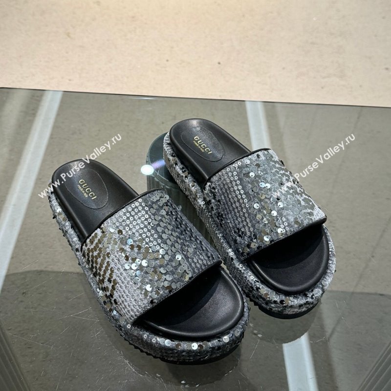 Gucci Platform Slide Sandals 5.5cm with Sequins Grey 2024 0429 (MD-240429004)