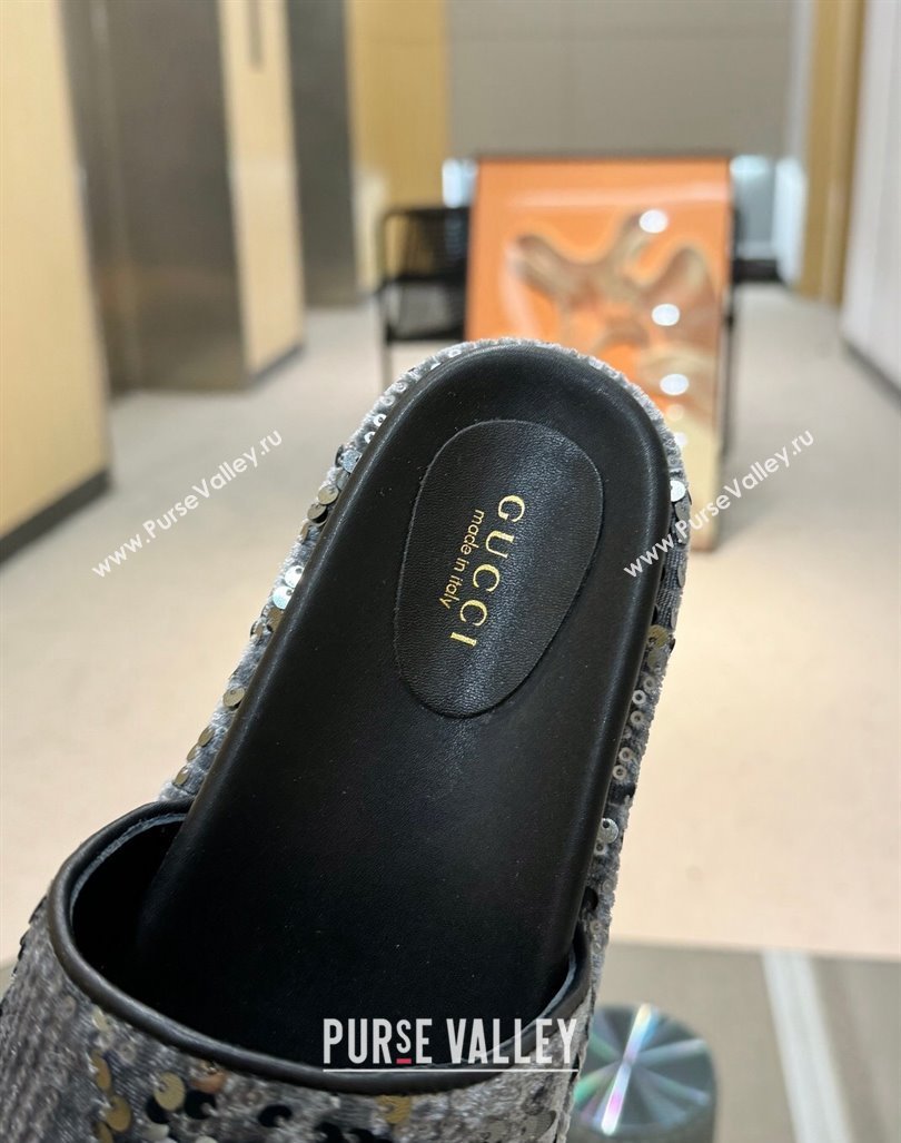 Gucci Platform Slide Sandals 5.5cm with Sequins Grey 2024 0429 (MD-240429004)