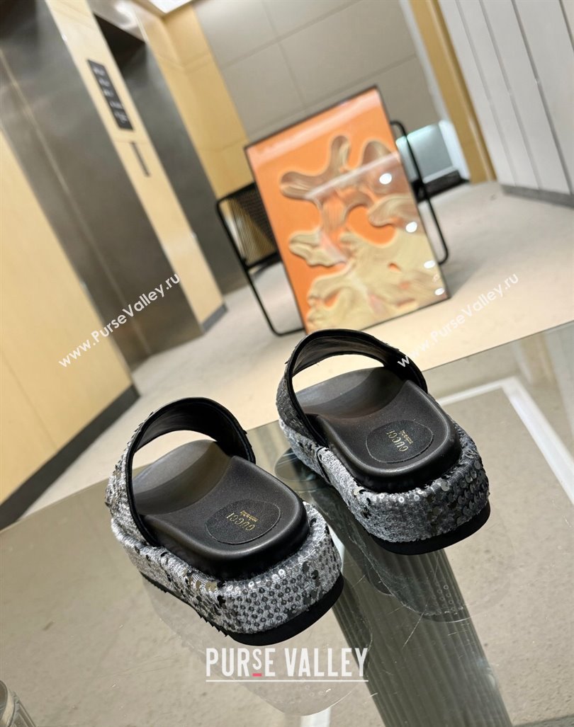 Gucci Platform Slide Sandals 5.5cm with Sequins Grey 2024 0429 (MD-240429004)