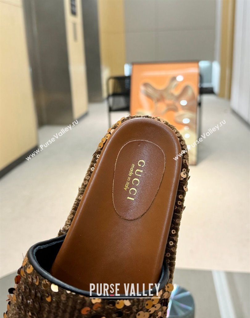 Gucci Platform Slide Sandals 5.5cm with Sequins Brown 2024 0429 (MD-240429005)