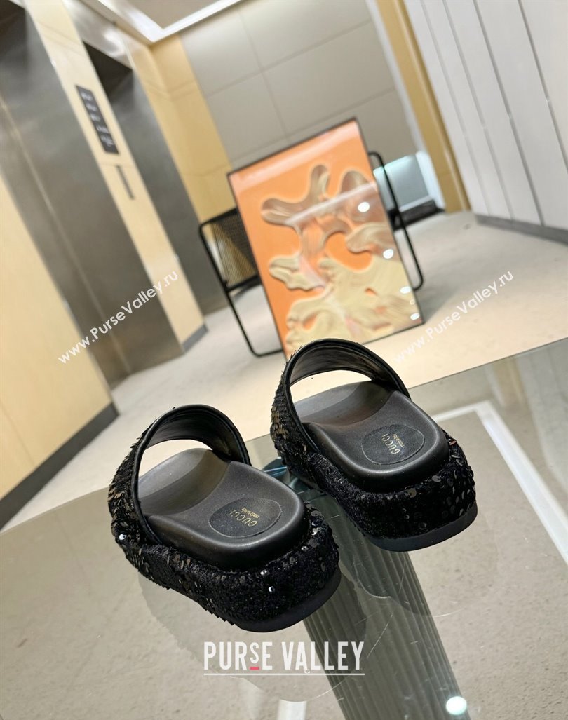 Gucci Platform Slide Sandals 5.5cm with Sequins Black 2024 0429 (MD-240429007)