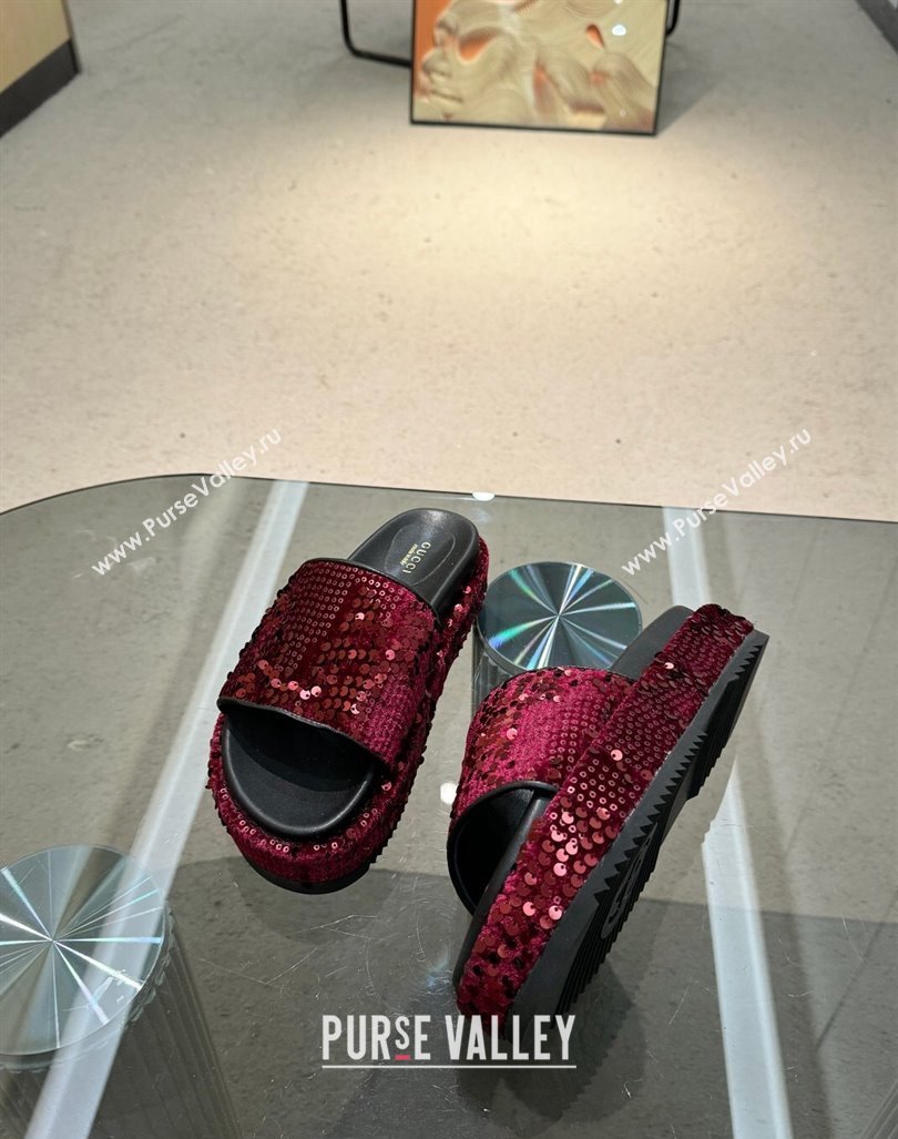 Gucci Platform Slide Sandals 5.5cm with Sequins Burgundy 2024 0429 (MD-240429008)