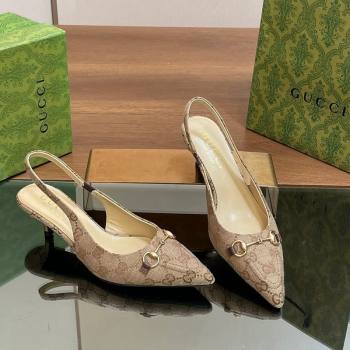 Gucci GG Canvas Slingback Pumps 4.5cm with Horsebit Beige 2024 782627 (MD-240427020)